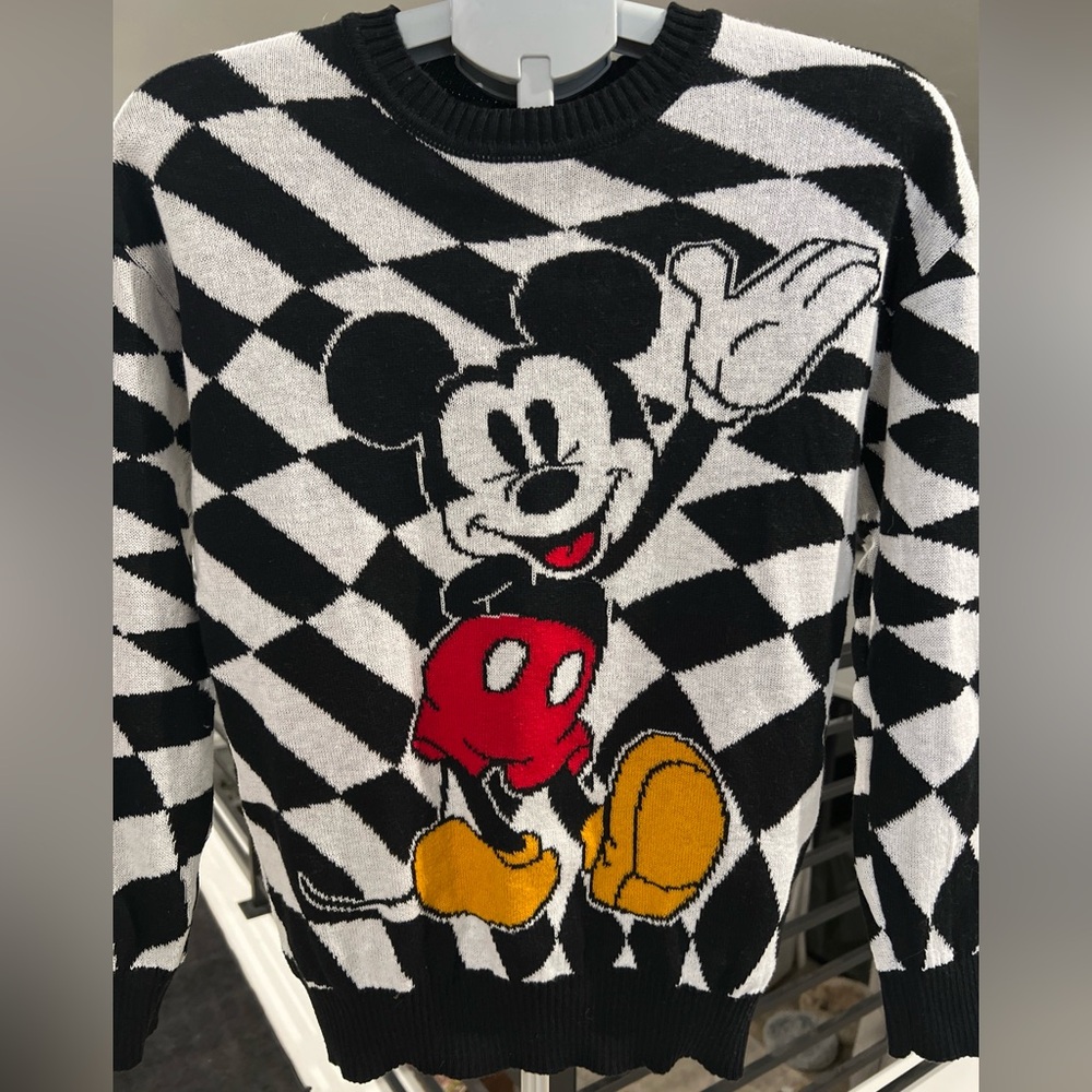 Disney Mickey Mouse Character Black & White Knit Sweater size XS Cotton Blend